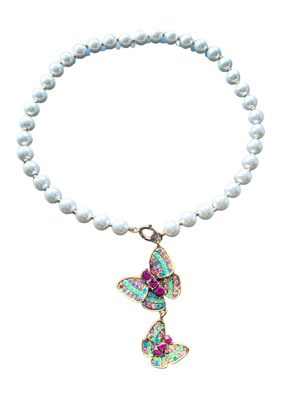 Crystal Butterfly Pearl Necklace