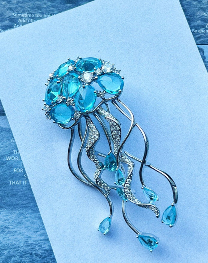 Sapphire Jellyfish Tassel Brooch