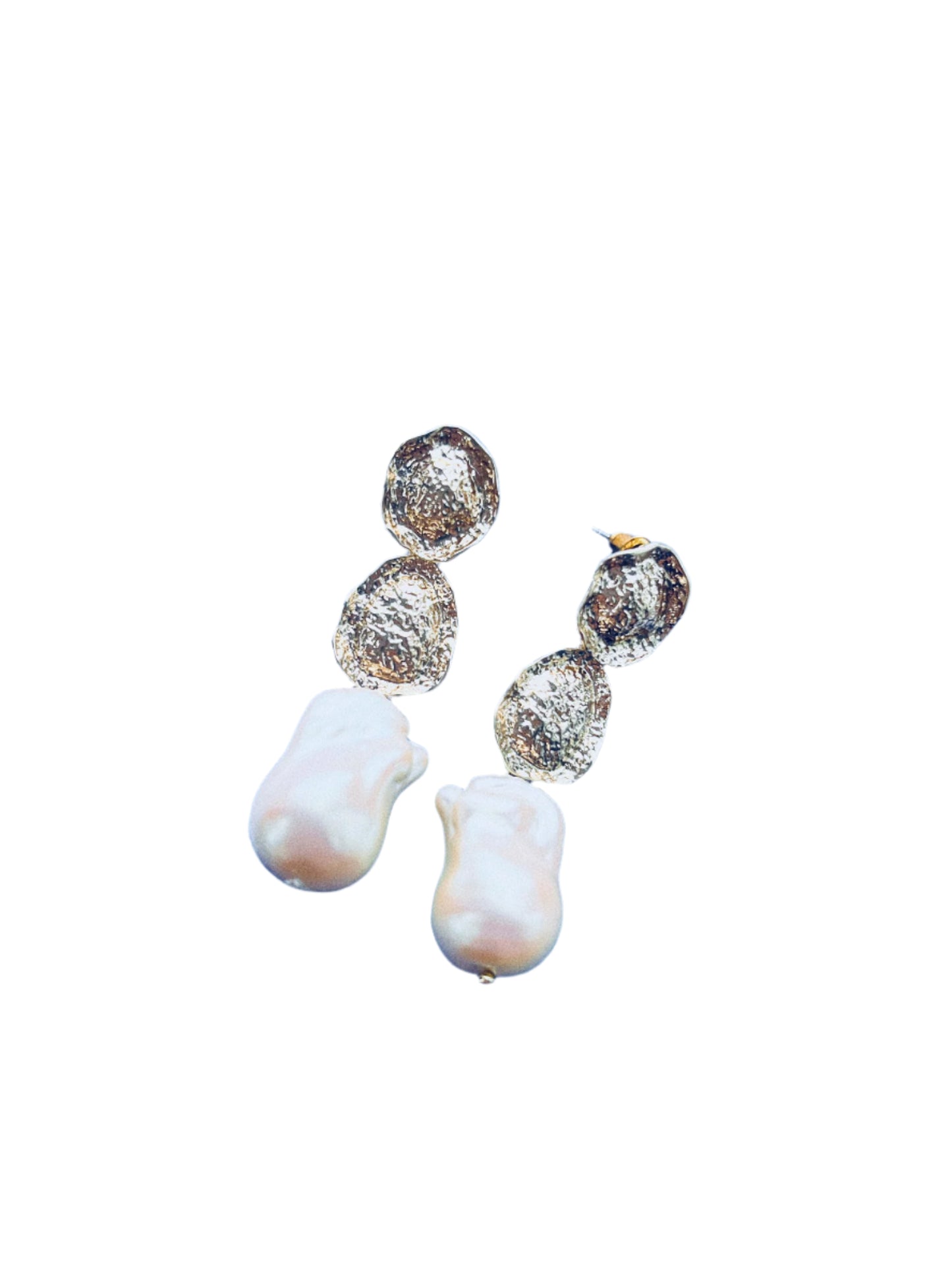 Natural Baroque Pearl Textured Gold Earrings