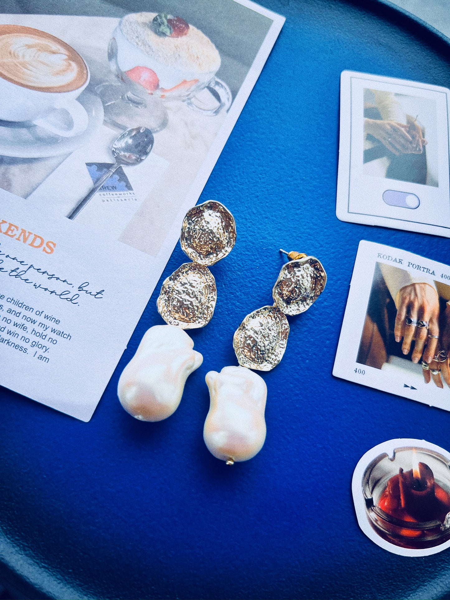 Natural Baroque Pearl Textured Gold Earrings