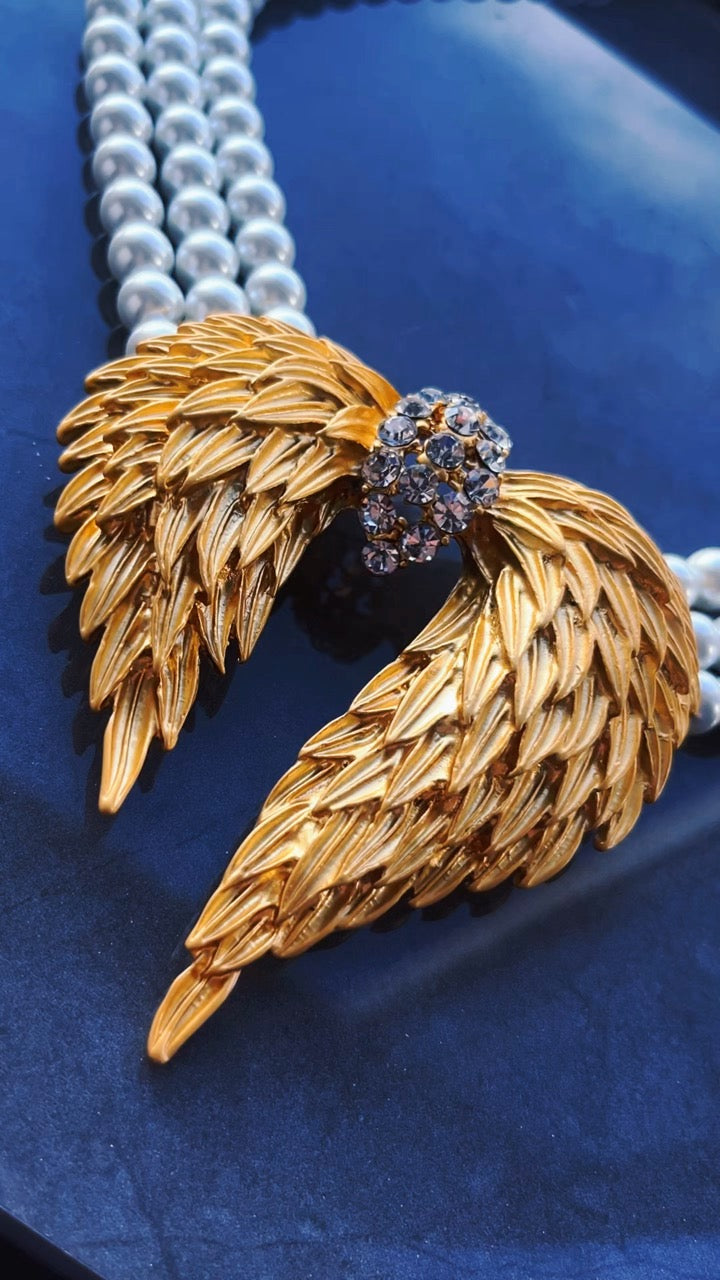 Pearl Cascade Angel Wing Necklace