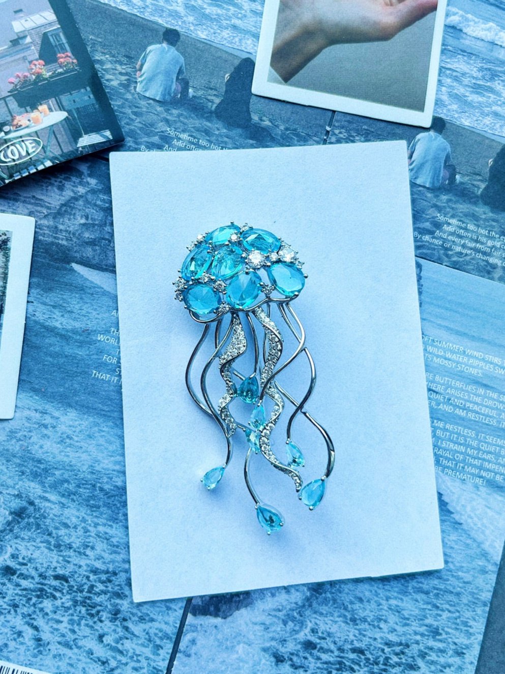 Sapphire Jellyfish Tassel Brooch
