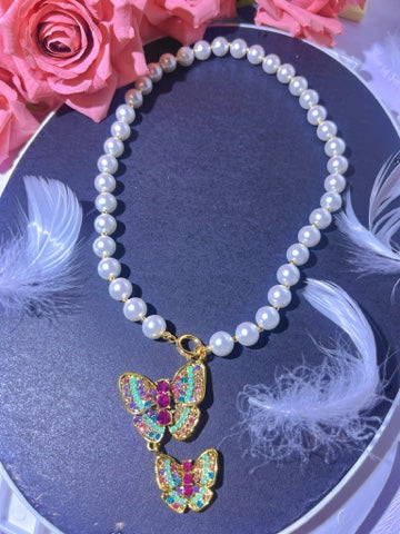 Crystal Butterfly Pearl Necklace