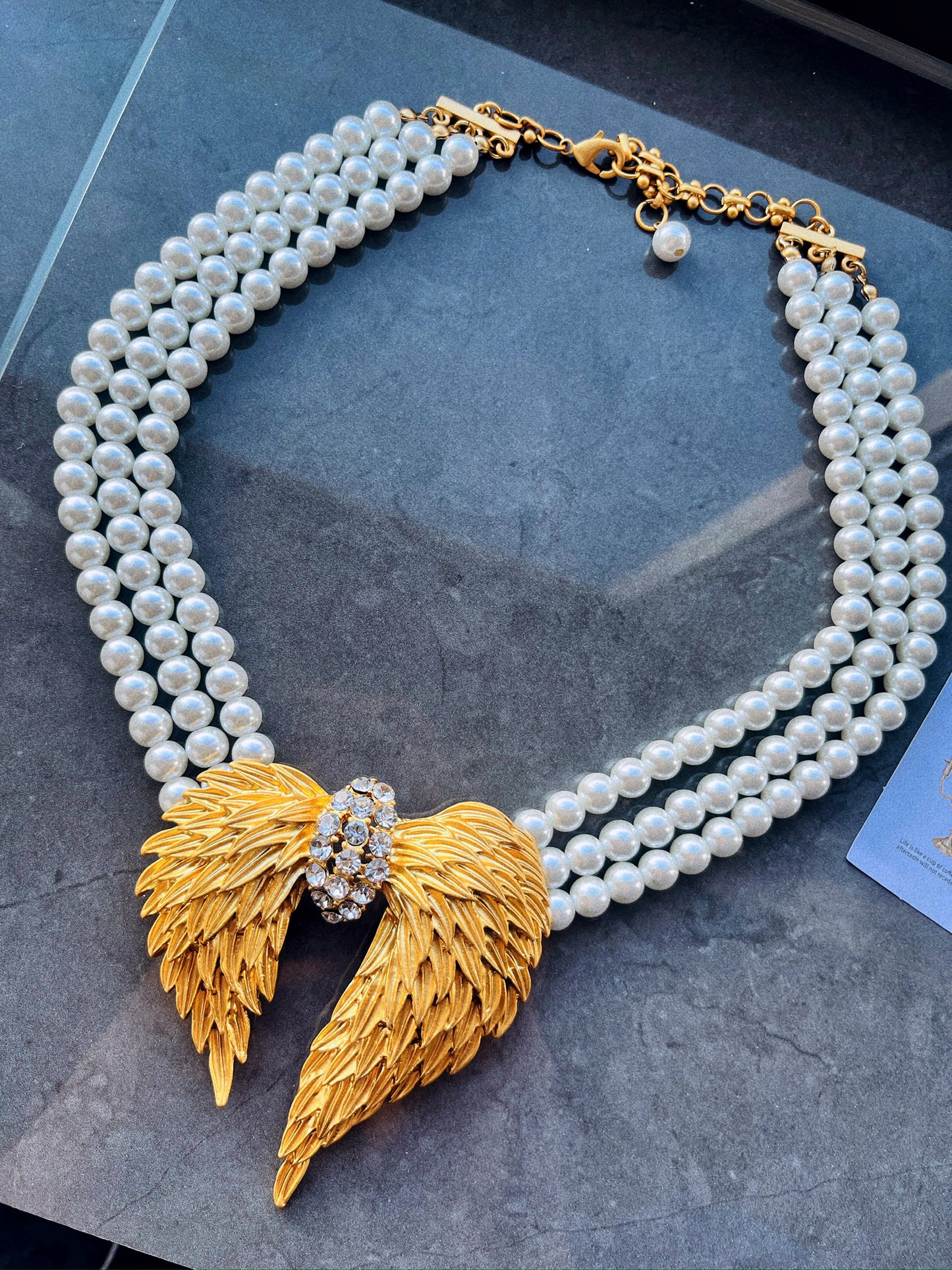 Pearl Cascade Angel Wing Necklace