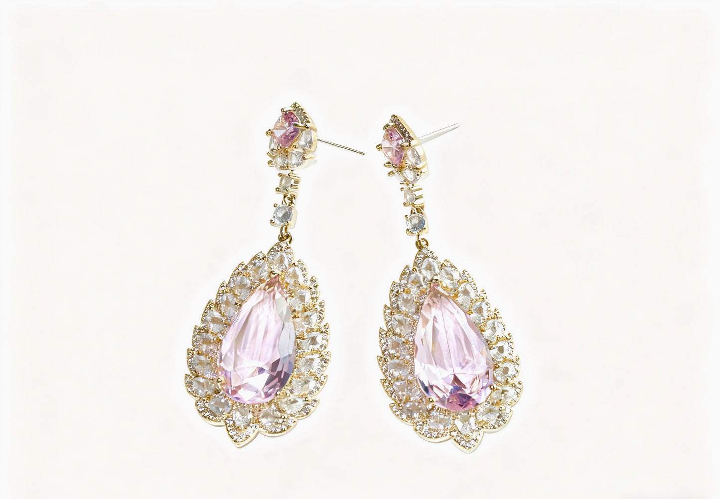 Rococo Rose Quartz Leaf Imperial Earrings
