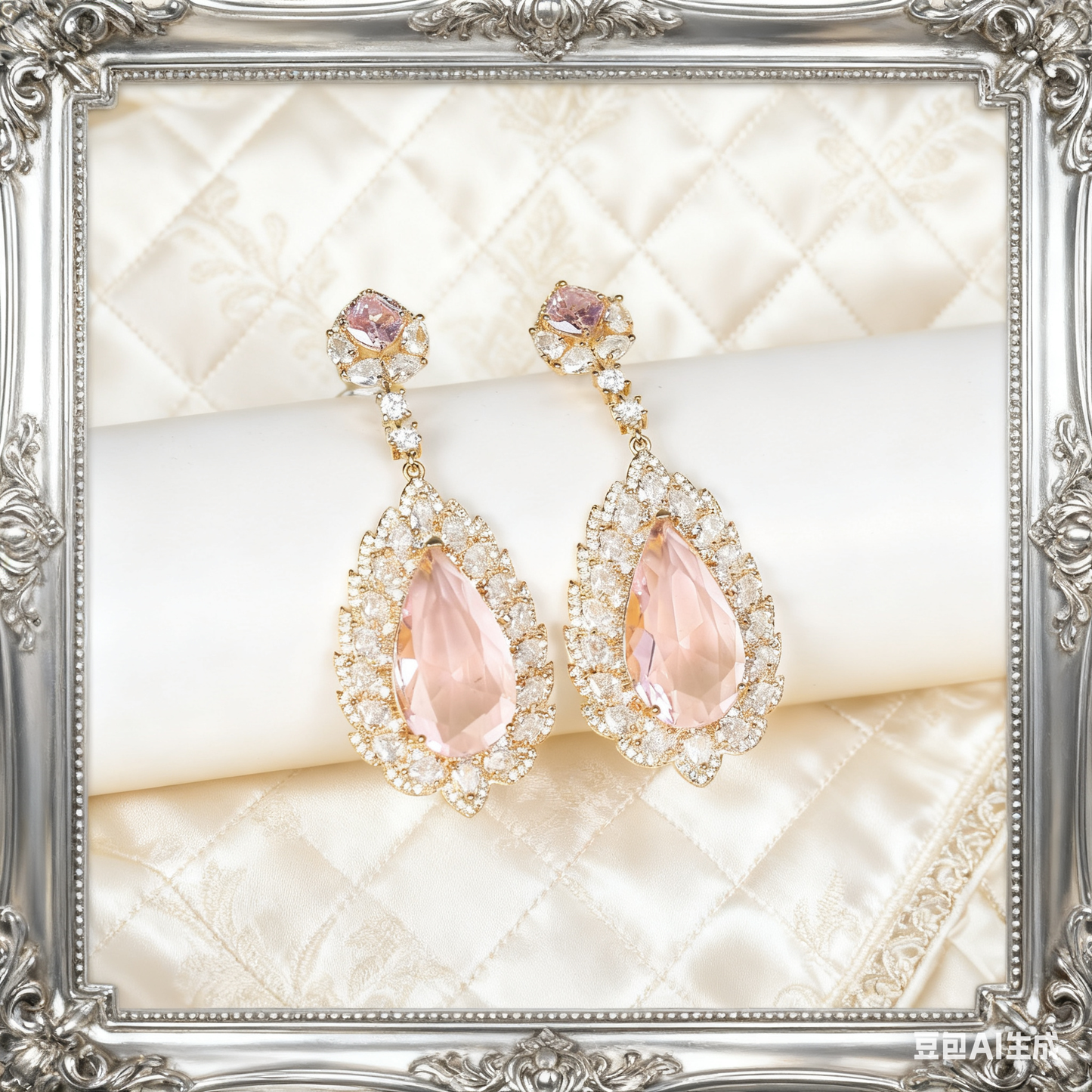 Rococo Rose Quartz Leaf Imperial Earrings