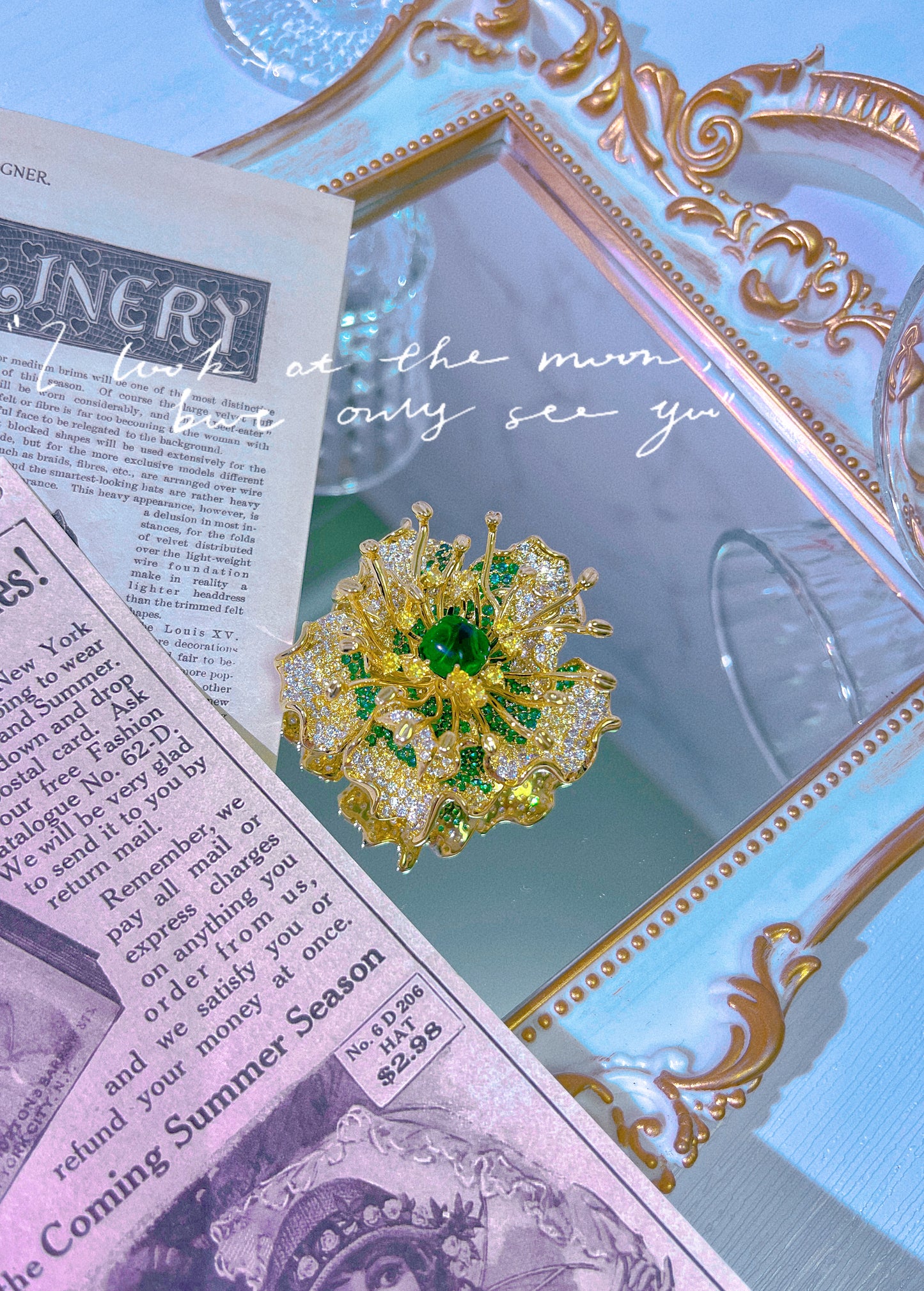 Monet Garden Mojito Emerald Flower Centre Brooch