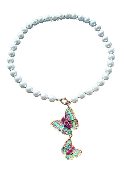 Crystal Butterfly Pearl Necklace
