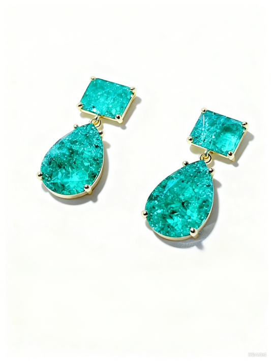 Meteor Tear Drop Emerald Crackle Notice Droplet Earrings