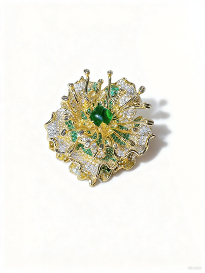 Monet Garden Mojito Emerald Flower Centre Brooch