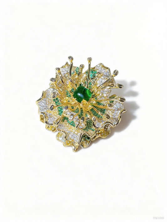 Monet Garden Mojito Emerald Flower Centre Brooch
