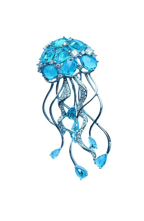Sapphire Jellyfish Tassel Brooch