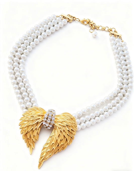 Pearl Cascade Angel Wing Necklace