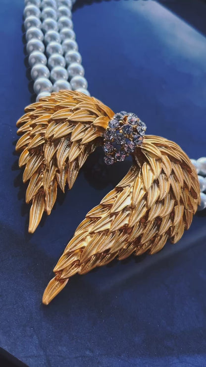 Pearl Cascade Angel Wing Necklace