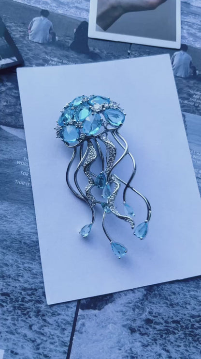 Sapphire Jellyfish Tassel Brooch